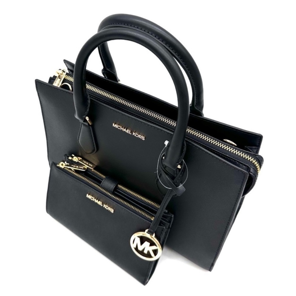 Michael Kors Sheila Medium Center Zip Satchel Bag & Large Double Zip Wallet - Picture 4 of 16